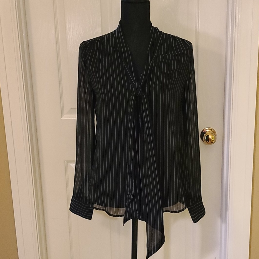 WHBM Black/White Striped Top